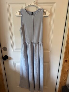 Sleeveless Pale Blue Maxi Dress with Gathered Waist
